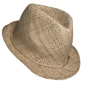 Vintage 100% Raffia Natural Straw Fedora Hat Handmade in Madagascar